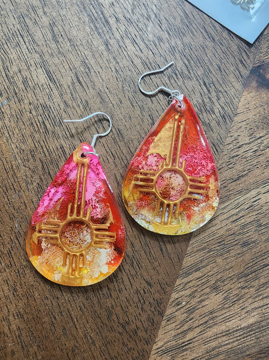 New Mexico Heart Zia earrings- pink