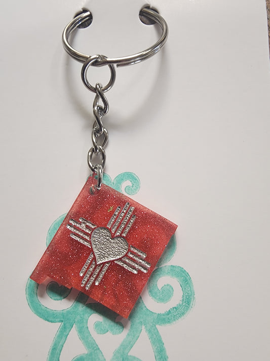 Small New Mexico Zia Heart State keychain