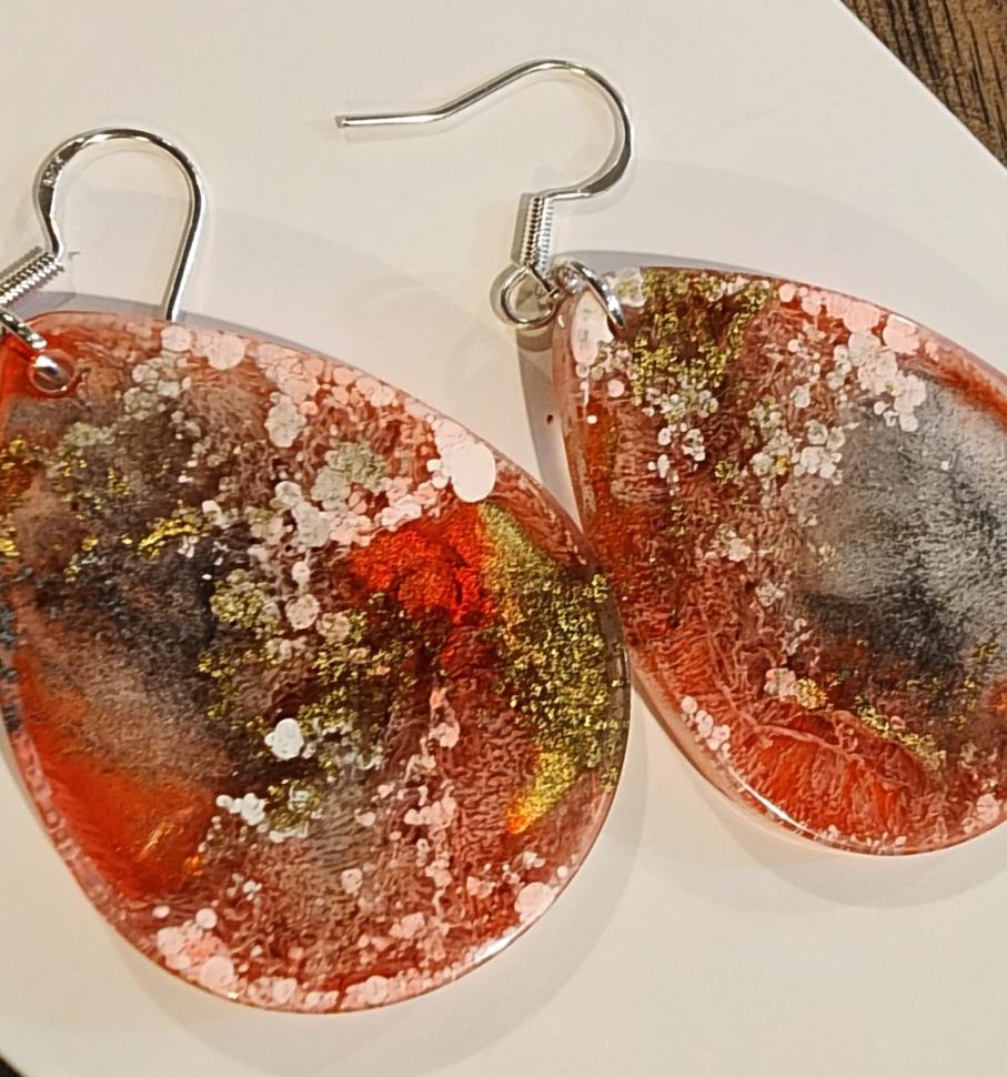 Colorful artsy earrings- Coral