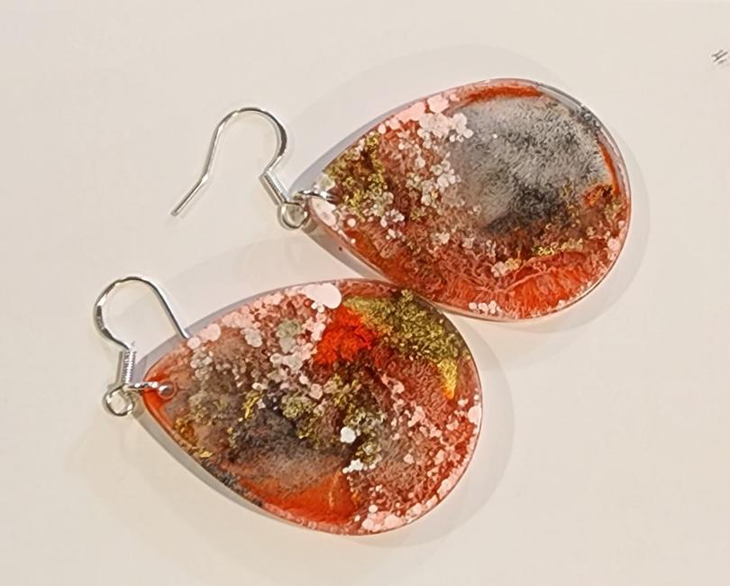 Colorful artsy earrings- Coral