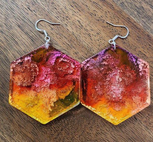 Colorful artsy earrings- sunset large