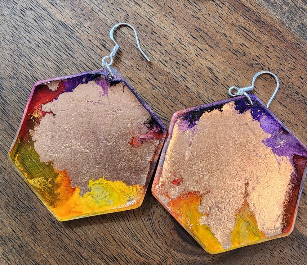 Colorful artsy earrings- sunset large