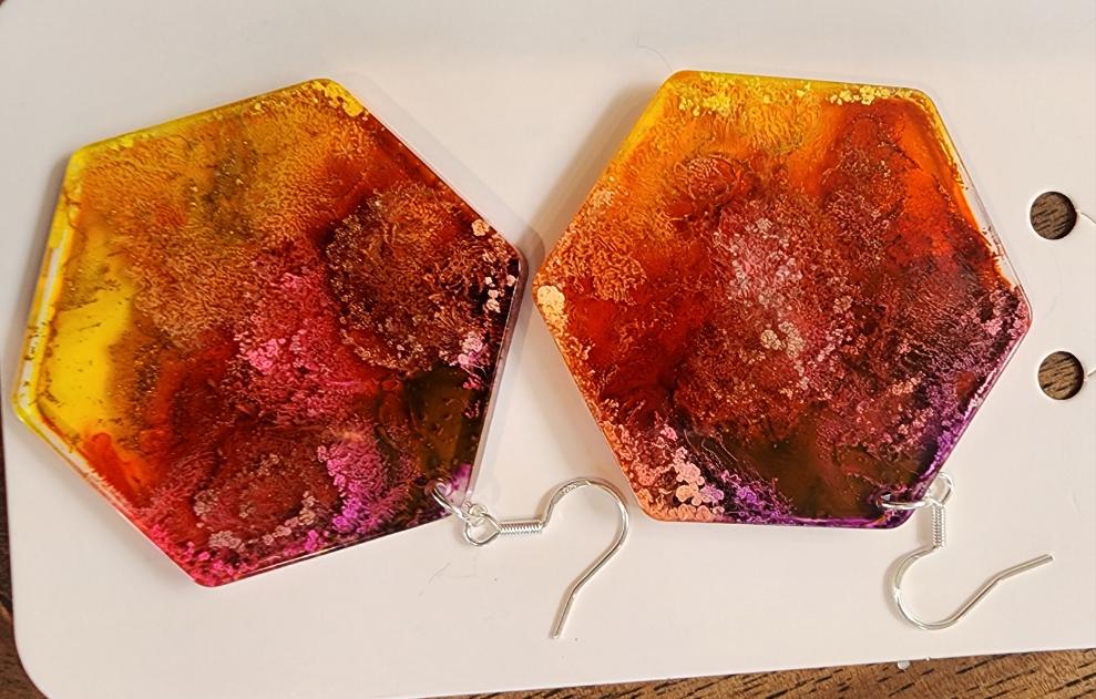 Colorful artsy earrings- sunset large