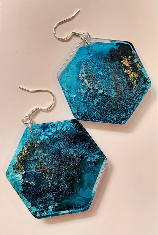 Colorful hexagon earrings- large