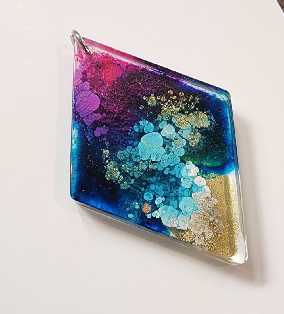 Alcohol ink pendant- diamond pendant