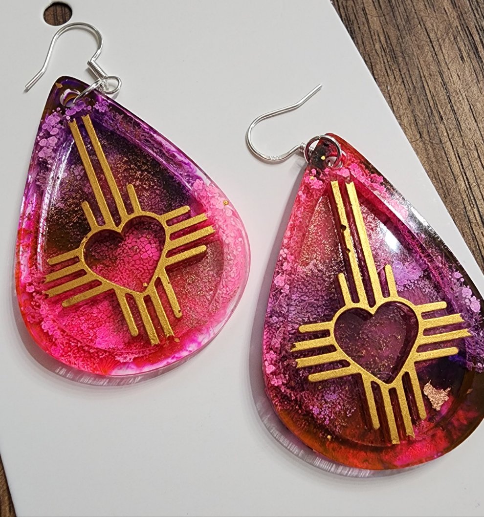 New Mexico Heart Zia earrings- pink