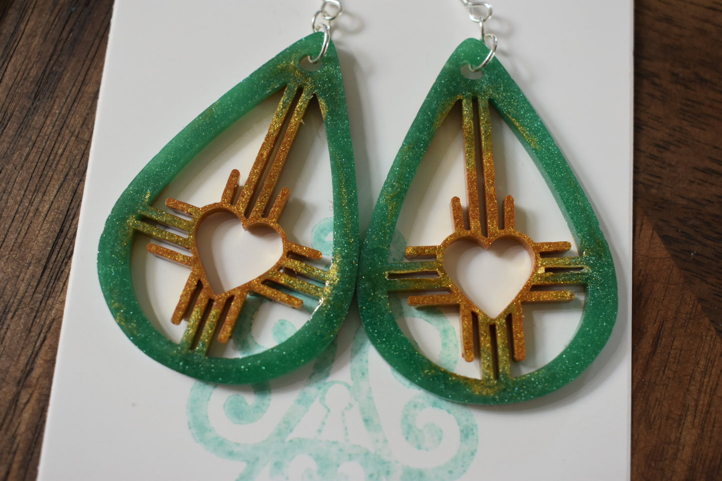 New Mexico Zia heart earrings- Gold and Turquoise