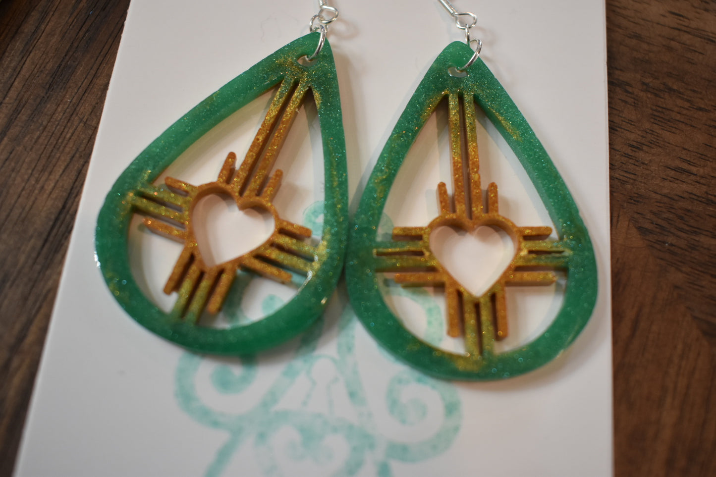 New Mexico Zia heart earrings- Gold and Turquoise